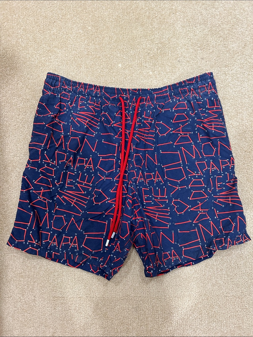 Vilebrequin Navy Swim Trunks with Red Print